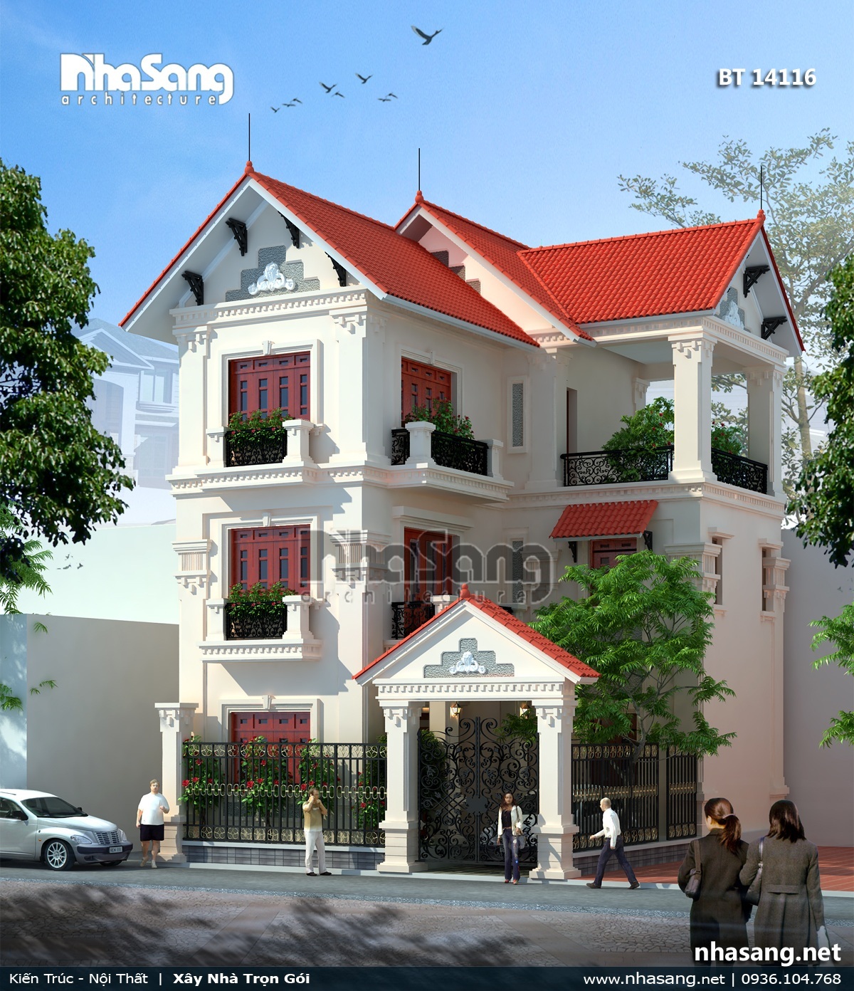 mẫu thiết kệ nhà biệt thự vườn 2 tầng hình chữ l